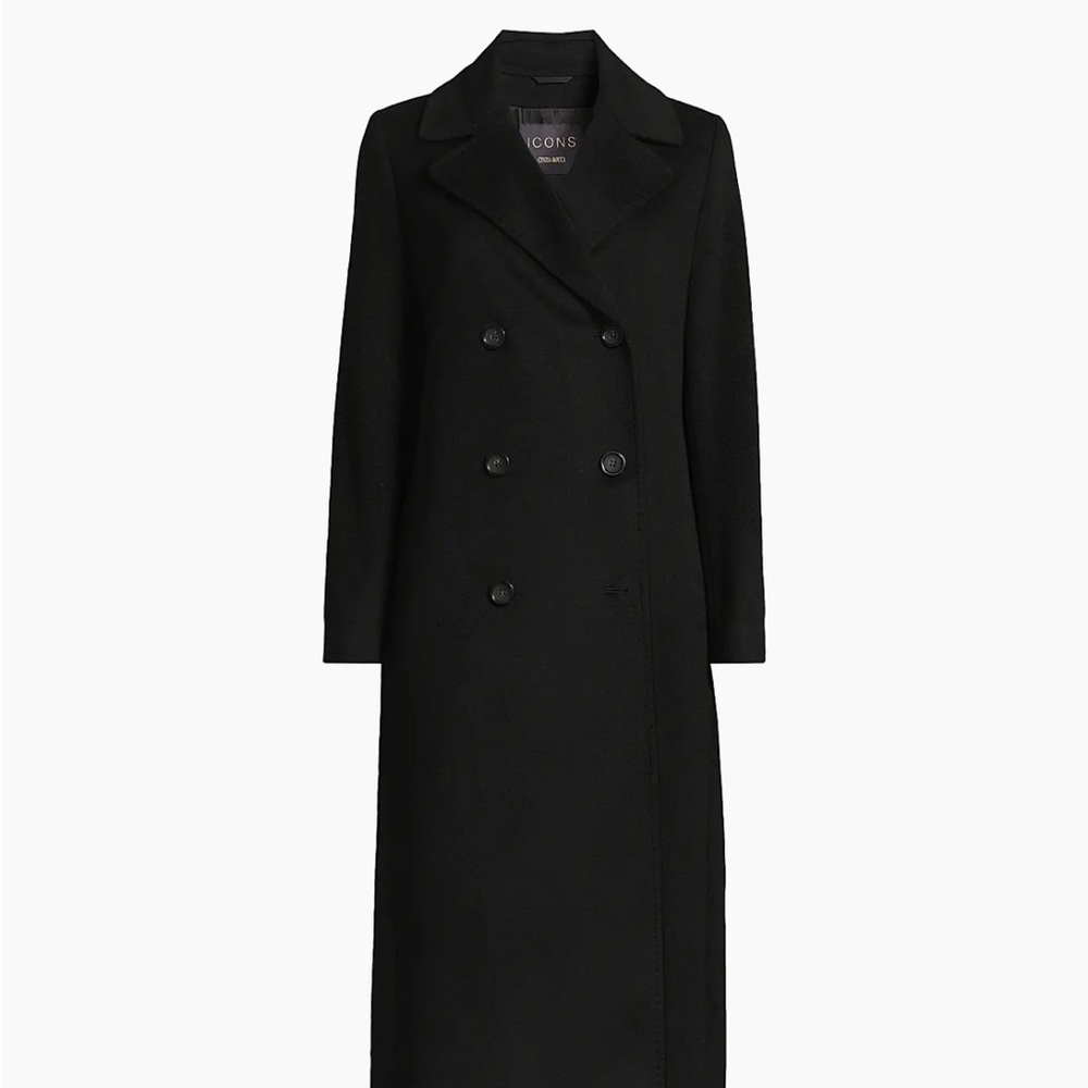 Cinzia Rocco Black Double-Breasted Wool/Cashmere Coat